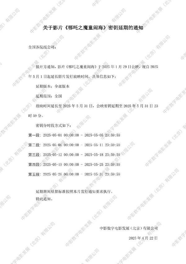 《哪吒2》还差7亿超《泰坦尼克号》:第三次延期 延至5月31日(图1) 《哪吒2》还差7亿超《泰坦尼克号》:第三次延期 延至5月31日