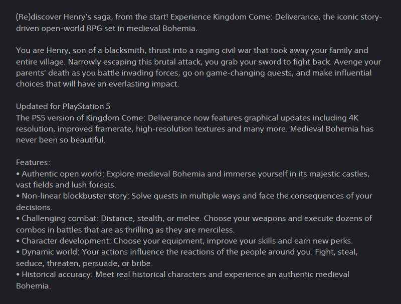 《天国:拯救》PS5强化版或将上线!支持4K高帧率(图3) 《天国:拯救》PS5强化版或将上线!支持4K高帧率