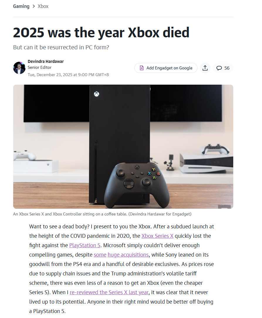 外媒Engadget怒批Xbox:2025年是Xbox消亡之年(图2) 外媒Engadget怒批Xbox:2025年是Xbox消亡之年